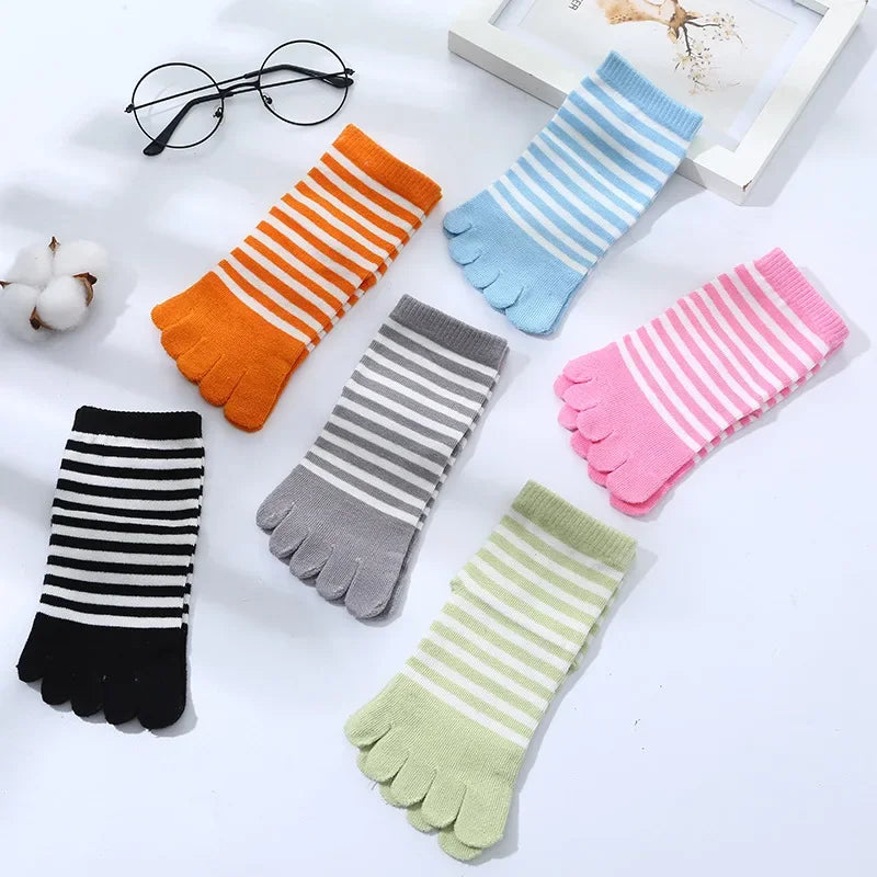 Children Kids Socks Multicolor Striped Cotton Five-finger for 4-12Y Boys Girls Casual Sports Breathable Five-toe Clothes Stuff