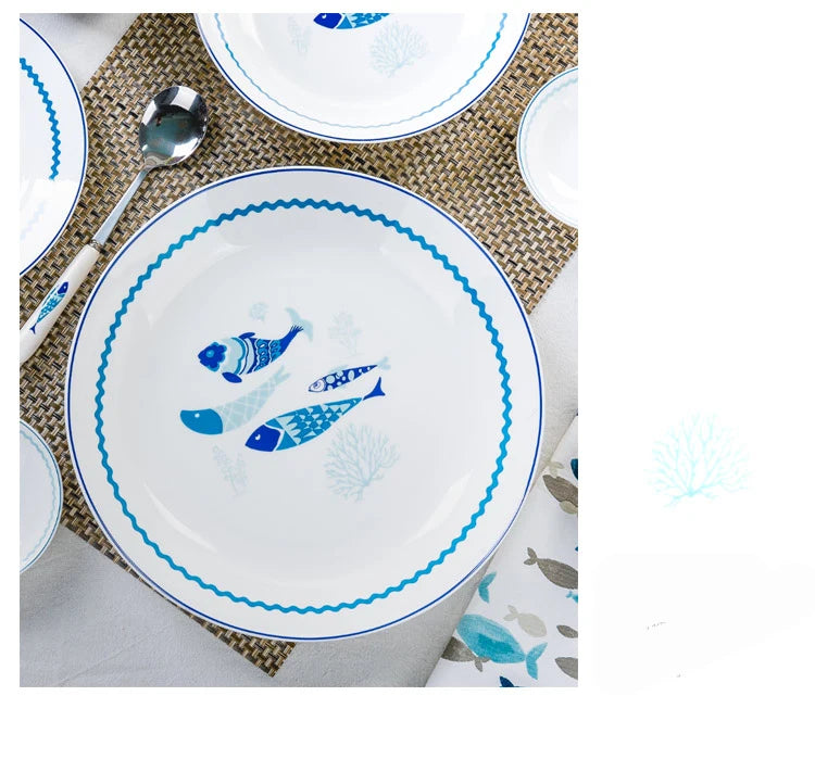 16pcs set, fine bone china dinner plate sets, fish design, porcelain dinner sets bowl set, ceramic servies set, table service,