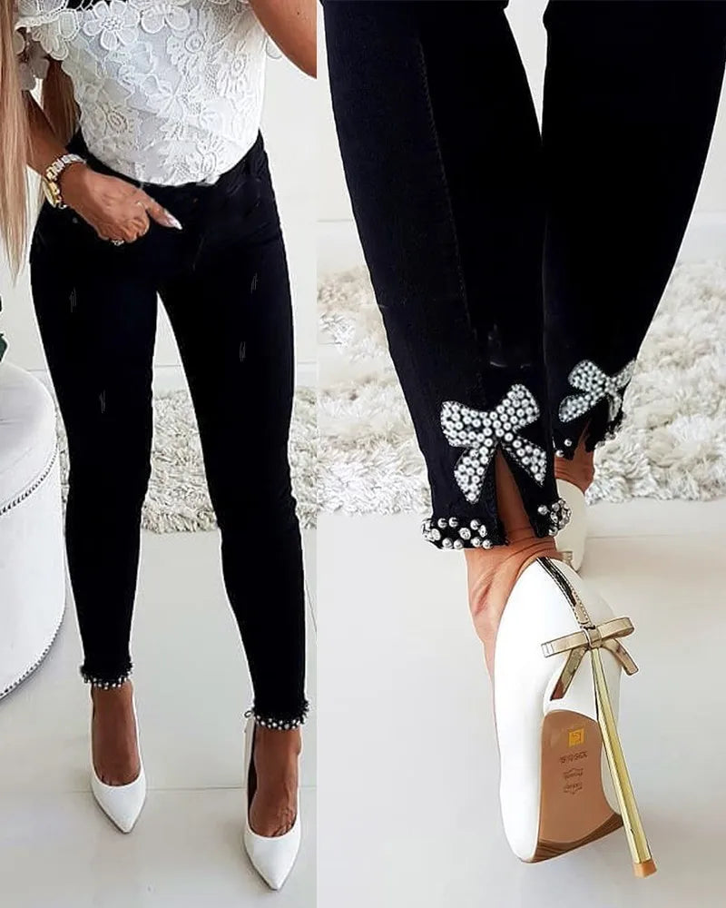 Fashion Skinny Jeans Female Summer Casual Pants Trousers Ladies Vintage High Waisted Jeans Women Bleached Women's Pencil Pants