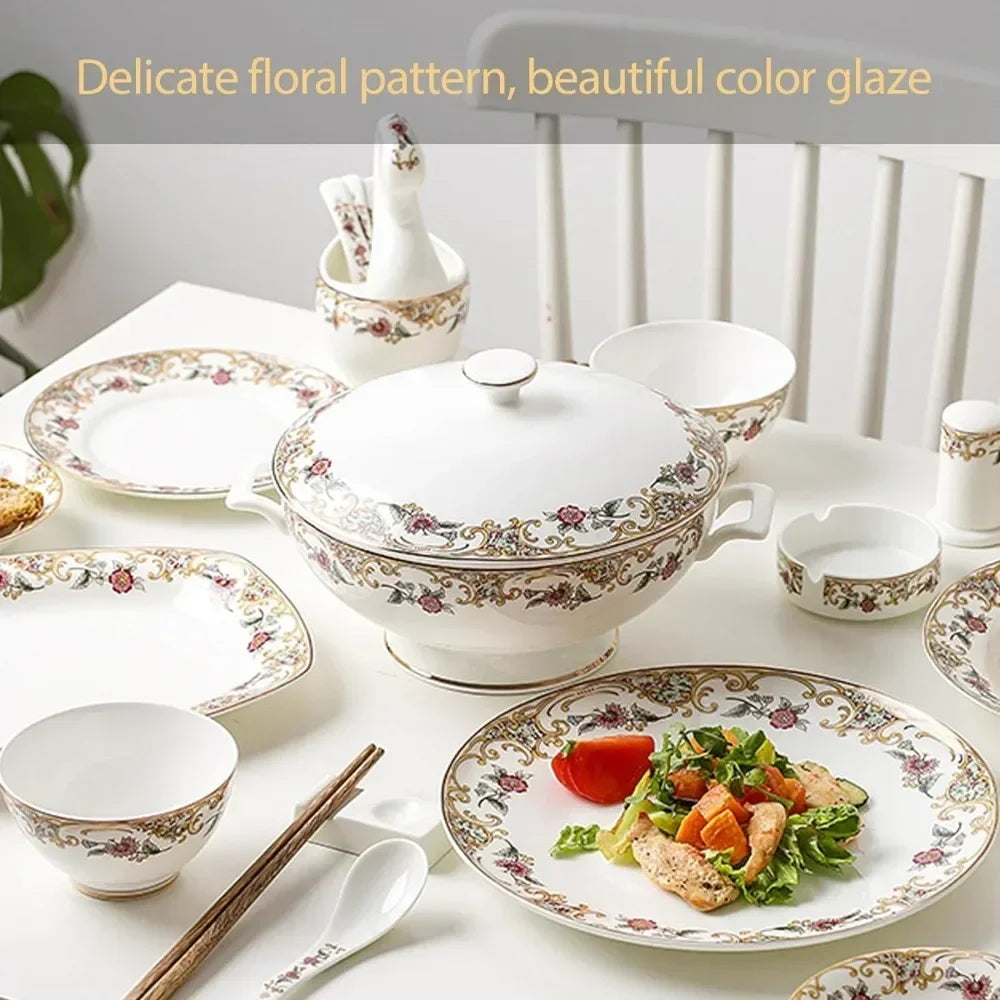 12 Piece Lightweight Bone China Dinnerware Set Plates and Bowls Set Women Gifts Dish Dinner Plate Ceramic Dishes to Eat Sets Bar