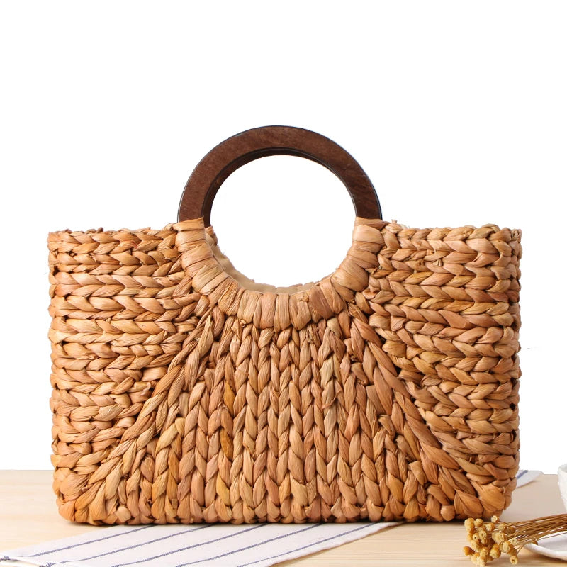 Summer Beach Bag Handmade Rattan Straw Ladies Handbag Simple Straw Women's Large Capacity Tote Bags Women Travel Purses Sac