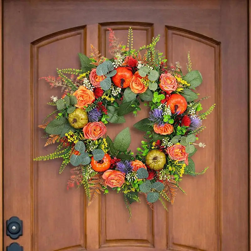 17.72 Inch Fall Decoration Thanksgiving Wreath Artificial Pumpkin Wreath For Front Door Festival Celebration Decoration ornament