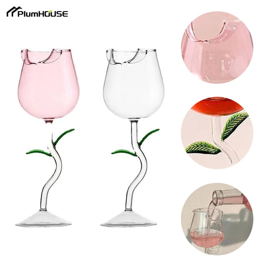 Wine Glass Exquisite Transparent Rose Shape Goblet Cocktail Cup Home Champagne Red Wine Glasses for Drinking Wedding Supplies