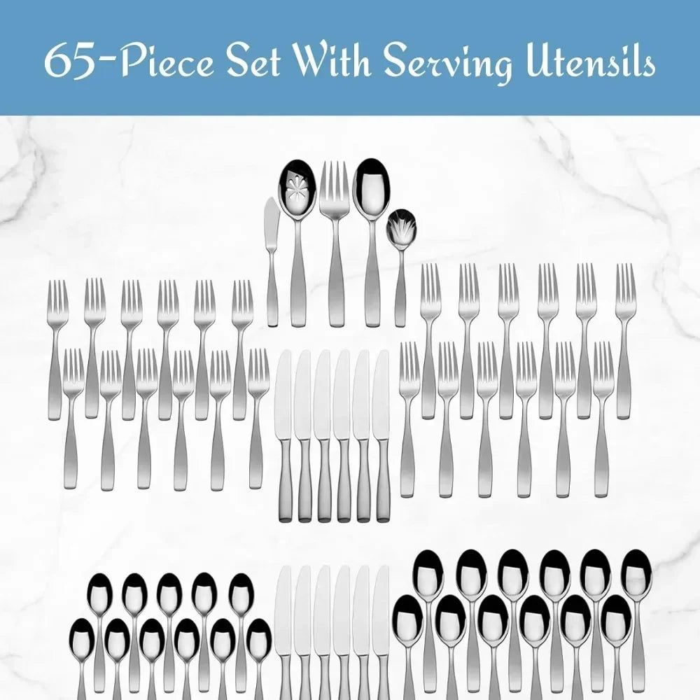 Flatware Service for 12, 65 Piece Set, 18/10 Stainless Steel, Silverware Set