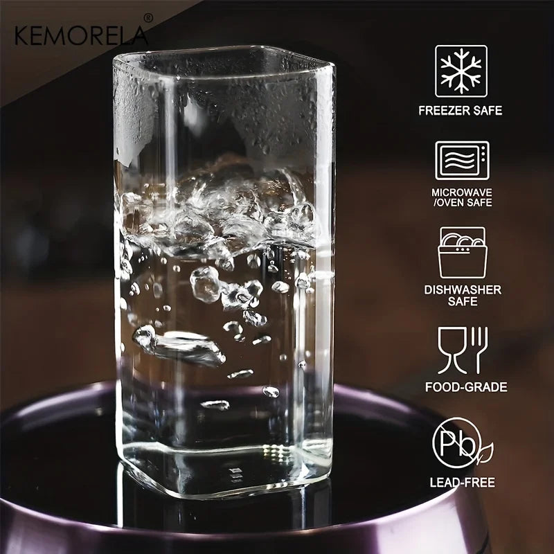 4/6PCS Drinking Glasses 500ML Thin Square Elegant Bar Glassware Highball Gllasses For Water Juice Beer Milk Cocktails Coffee