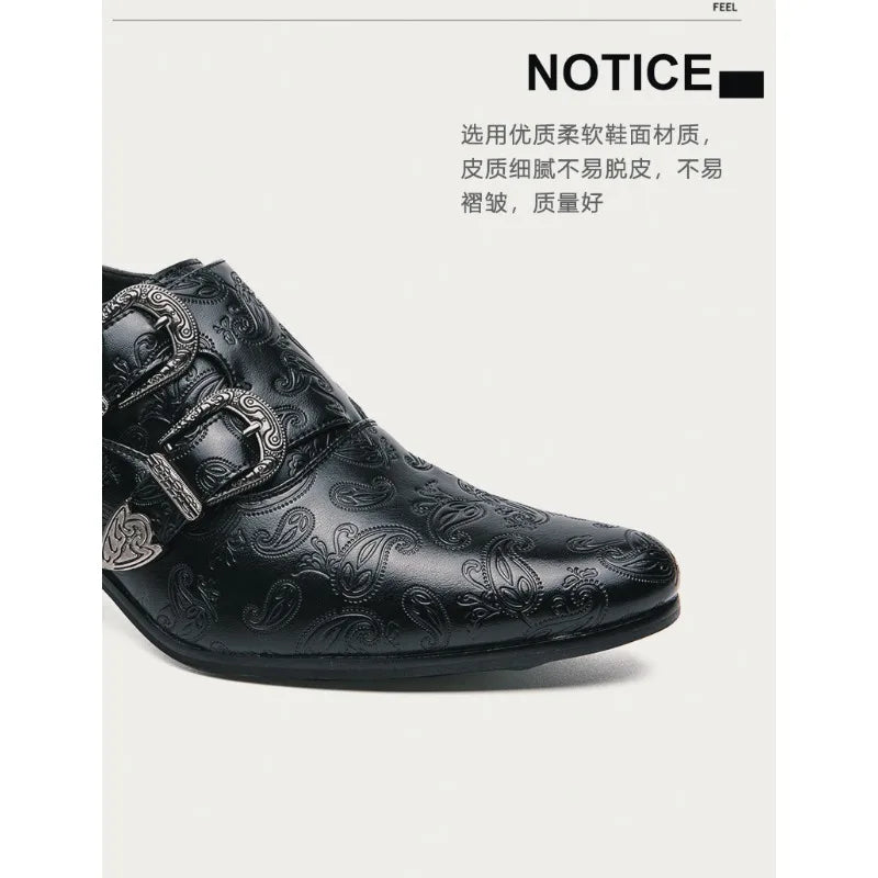 Men's Wedding Shoes Fashion Slim Fit Pointed High Heel Pullover Shoes Breathable Leather Shoes Classic Vintage Men's Dress Shoe