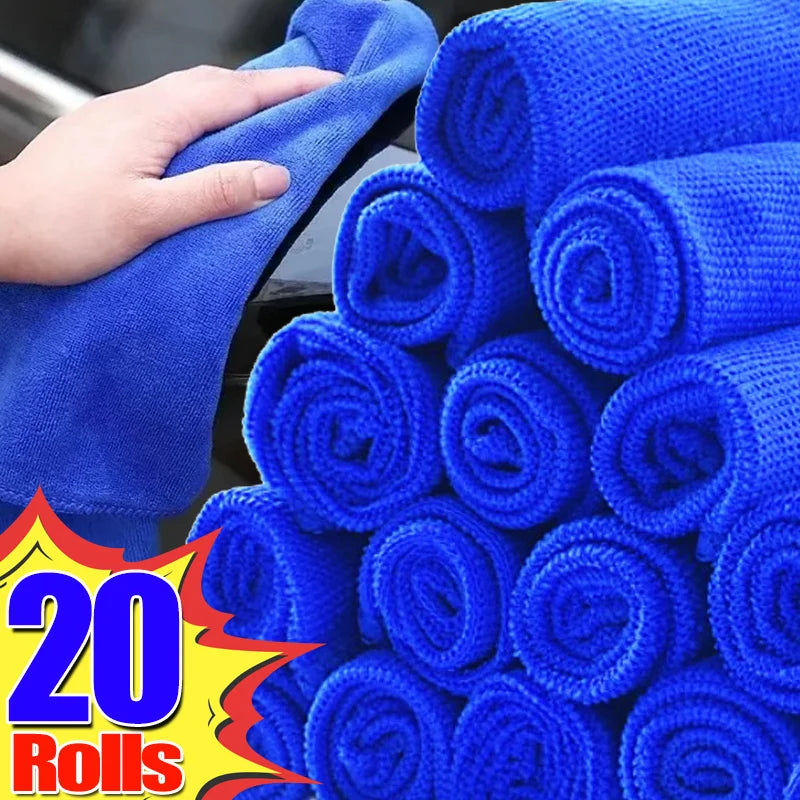 1/20PCS Microfiber Cleaning Towels Car Glass Wash Drying Cloths Reusable Soft Blue Scouring Pads Home Kitchen Oil Removal Rags