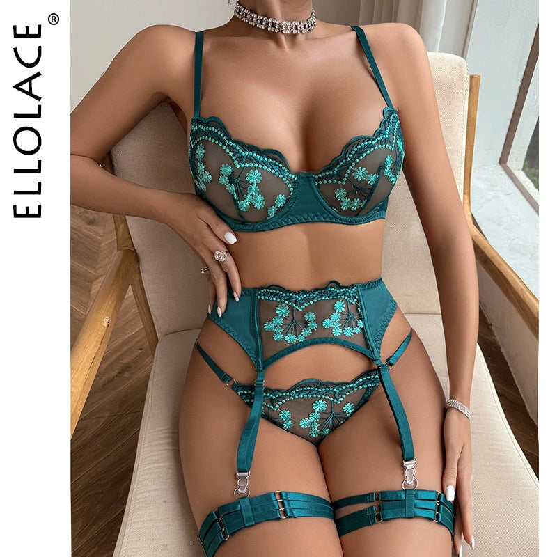 Ellolace Sexy Lingerie Pornographic Kit Romantic Exotic Intimate Sexy Hard Garter Belt Lace Bra Ladies Set Sexy Underwear