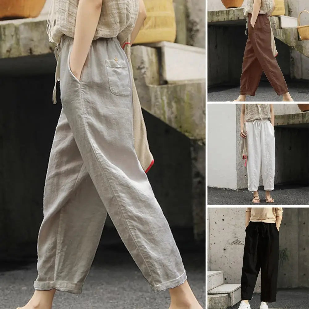 Trendy Ninth Pants Thin Lady Slacks Drawstring Casual Work Wear Loose Trousers  Versatile