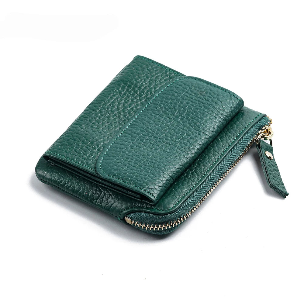 2023 New Genuine Leather Women Mini Wallet Ladies Short Wallets and Purses Zipper Leather Coin Purse Keychain Coins Pocket Bag