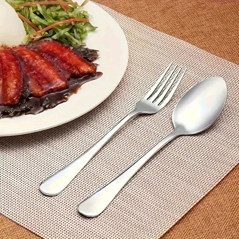 12pcs (6 forks and 6 spoons) stainless steel tableware set, reusable dessert forks and spoons suitable for catering, restaurants