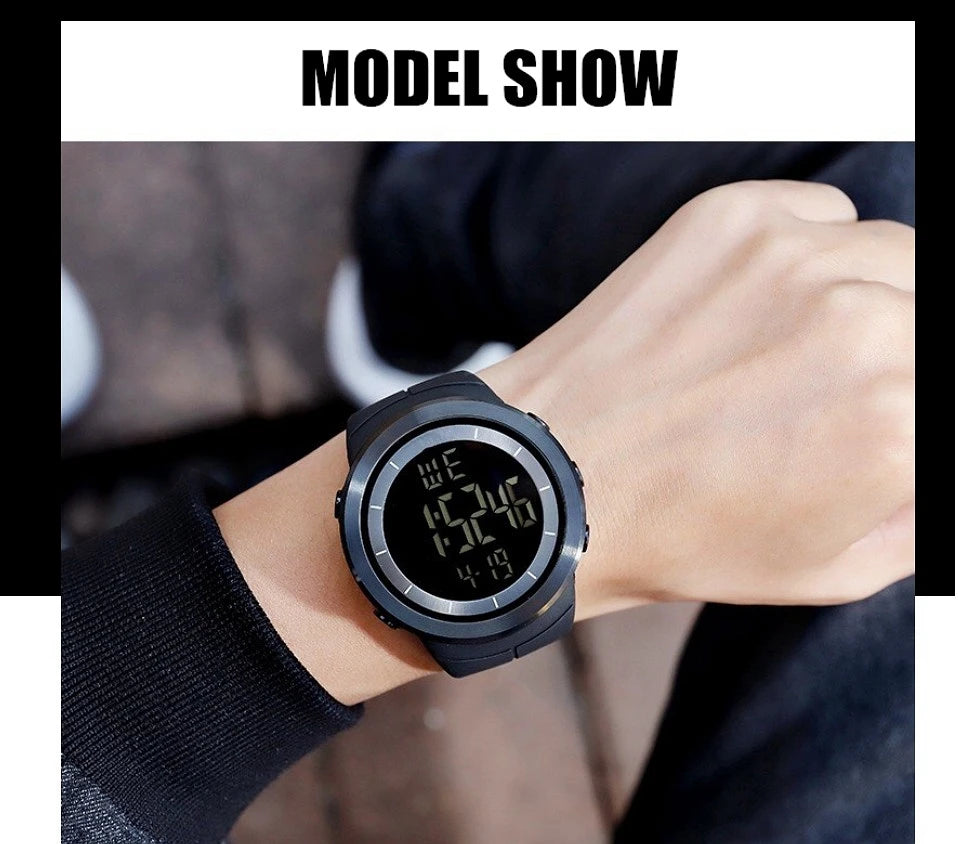 Mens Sports Watch 50m Waterproof Military Led Display Fashion Silicone Bracelet Men Wristwatches Multifunctional Alarm Clock