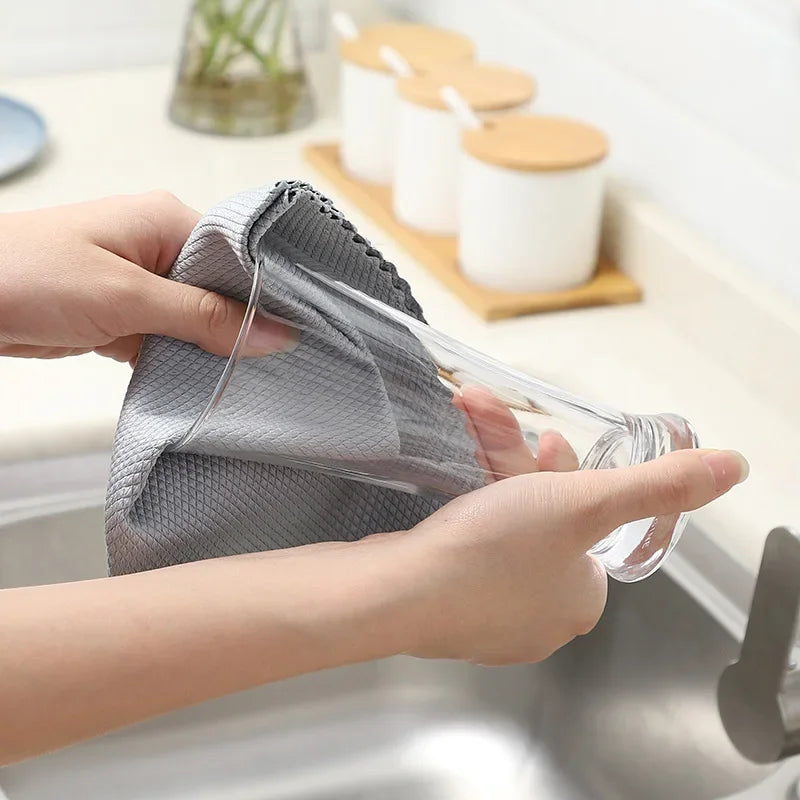 10/1pcs Fish Scale Cleaning Cloths Microfiber Super Absorbent Oil-proof Dishcloths Washing Rag Car Glass Window Wipe Cloth Towel