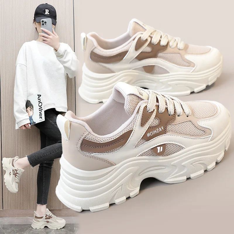 Fashion Women Breathable Sneakers Summer Hot Sale Mesh Lace-up Casual Walking Shoes Ladies Tennis Shoe Volleyball Shoe Versatile