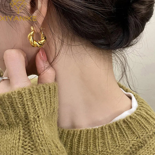 XIYANIKE Gold Color Croissant Ear Buckle Hoop Earrings For Women Girl Luxury Fashion New Jewelry Lady Gift Party серьги женские