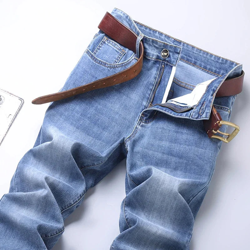 2024  Men's Workwear Jeans Classic Stretch Fabrics Loose Straight-leg Trousers Casual All-match Denim Pants Male