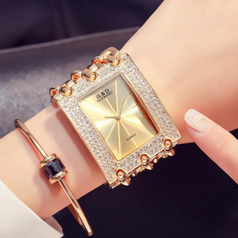 G&D New Casual Fashion Women Bracelet Watch For Three Chain Stainless Steel Diamond Rhinestone Quartz Ladies Wrist Watch 2023