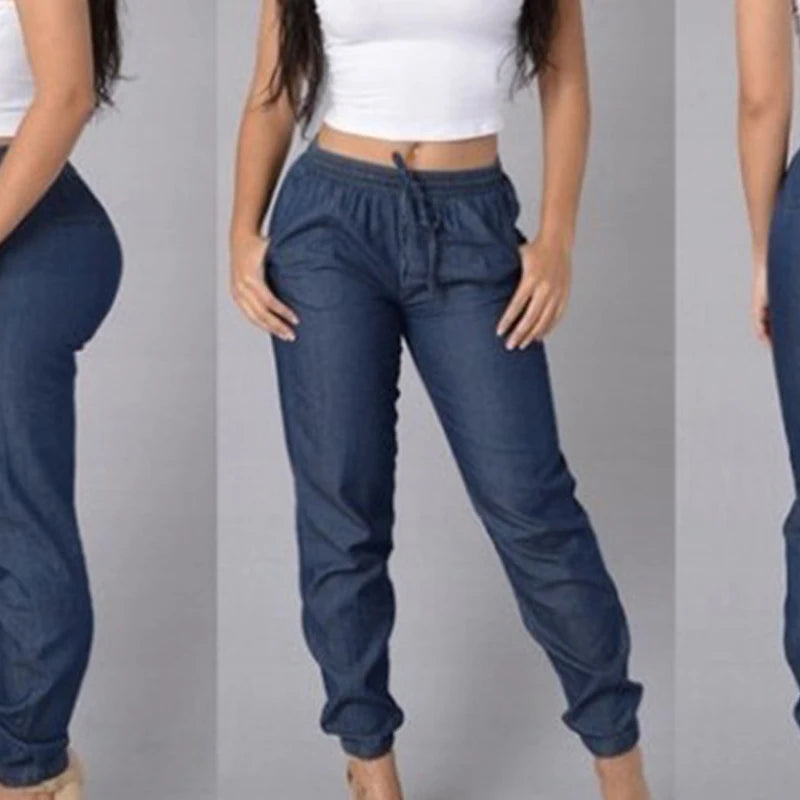 Elastic Waist Sexy Loose Pencil Jeans for Women Leggings Jeans High Waist Ladies Thin-Section Denim Pants Casual Bloomers Summer