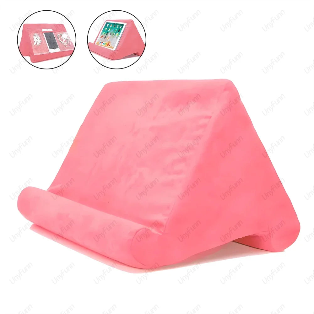 Soft Tablet Pillow Holder with Cable Pocket Pad Tablet Bracket Dock for Lap Bed and Desk for iPad Phone Kindle Reading Stand