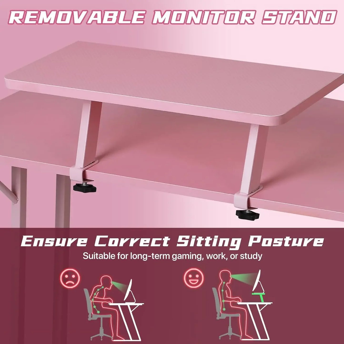 Table with Monitor Stand Corner Desk with MDF Board Surface, Home Office Desk for Girl Women Gift for Gaming Working Study