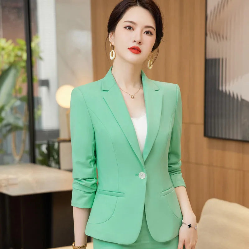 NAVIU Green Suit Fall Jacket For Women Solid Slim Business Blazer Ladies White Coats Korean Office Yellow Blazer Casual Jacket