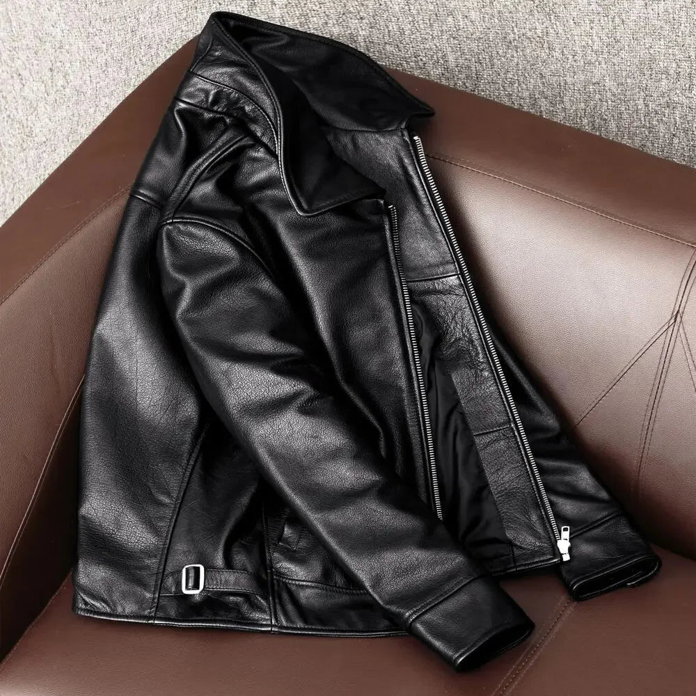 Shipping Free New Black Cowhide Men Genuine Coat Dad's Leather Jacket Spring and Autumn Clothes Size S-5XL