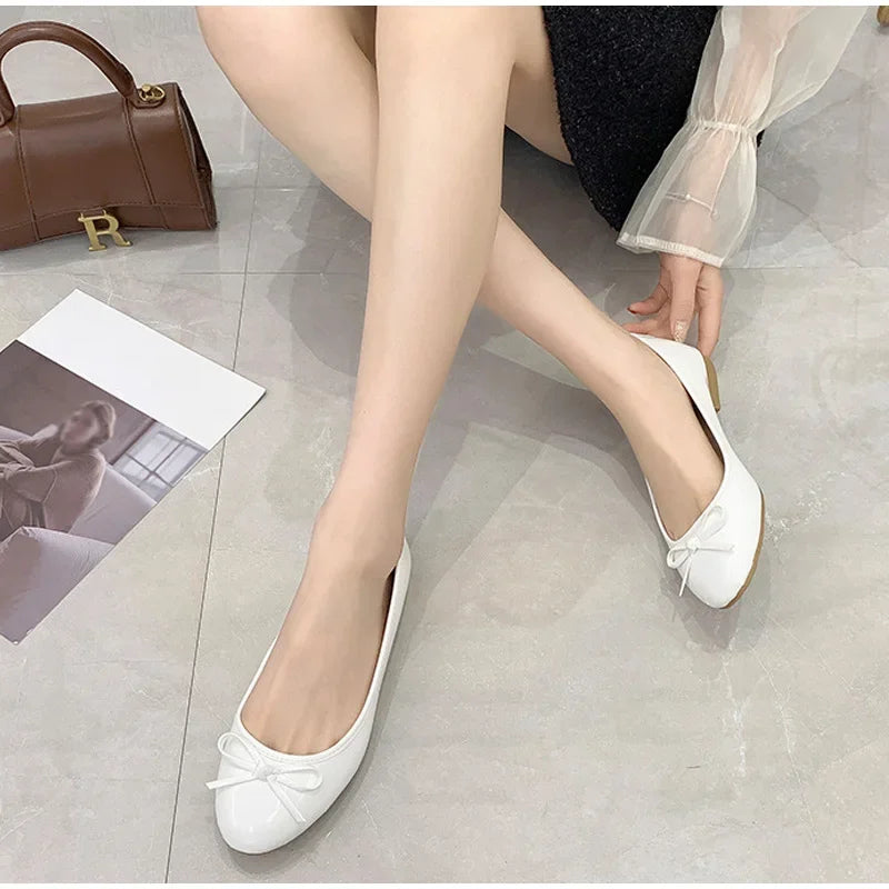 Women's Casual Patent Leather Korean Shoes Ladies Bowknot Shallow Elegant Female Moccasins Summer Autumn Flats Shoe 2023