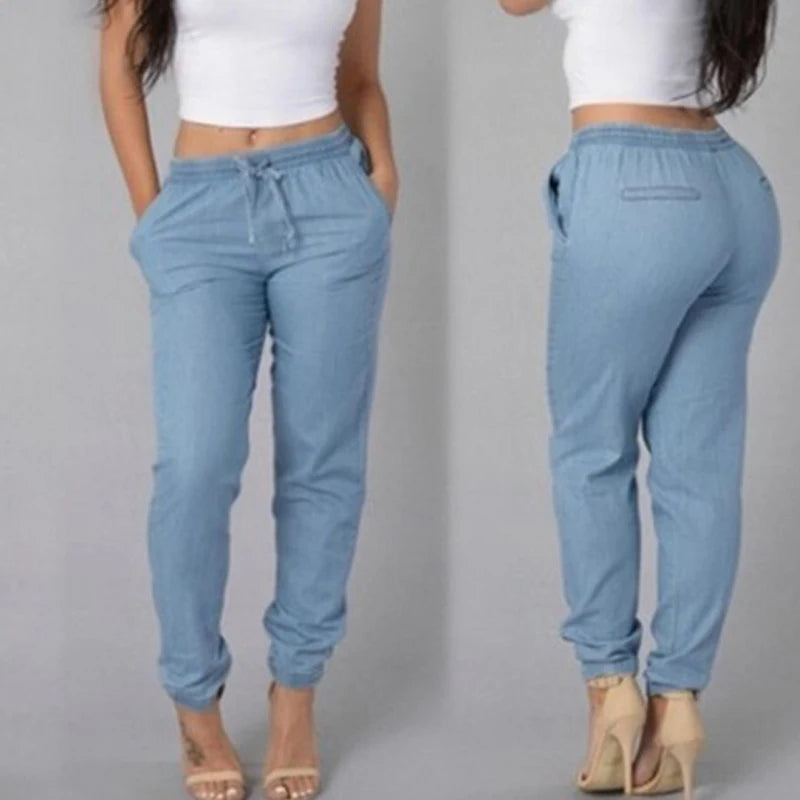 Elastic Waist Sexy Loose Pencil Jeans for Women Leggings Jeans High Waist Ladies Thin-Section Denim Pants Casual Bloomers Summer