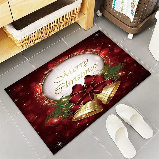 Christmas Carpet Entrance Door Anti Slip Water Absorbing Foot Mat Thickened Carpet Mat New Year Holiday Theme Home Decoration