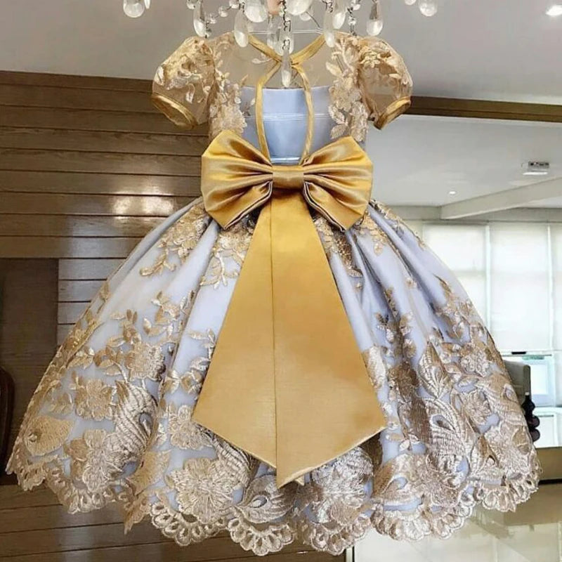 Elegant Girls Retro Court Dress Kids Dresses For Girls Clothes Children Costume Embroidery Princess Party Dress Girl Flower Gown