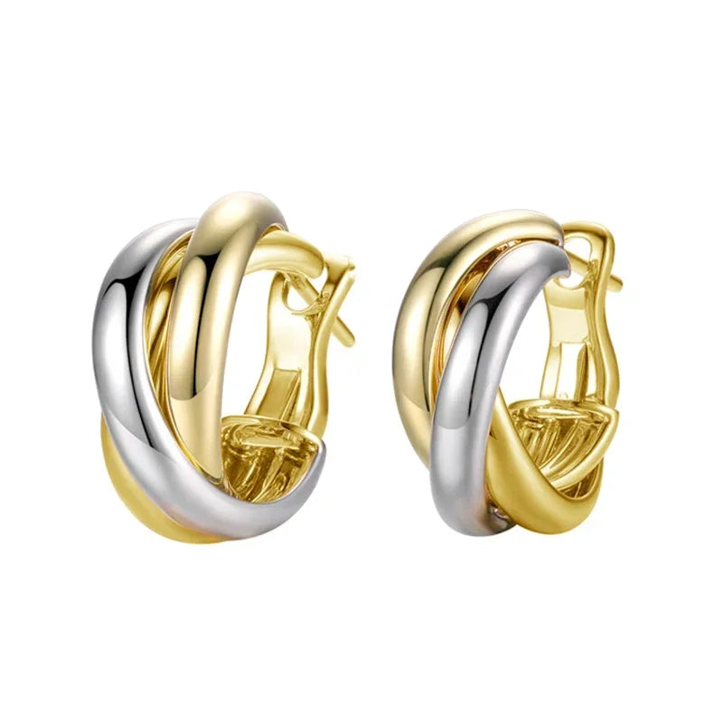 CAOSHI Trendy Two-tone Style Hoop Earrings Female Fashion Lady Metallic Style Ear Loops Women Daily Wearable Accessories Gift