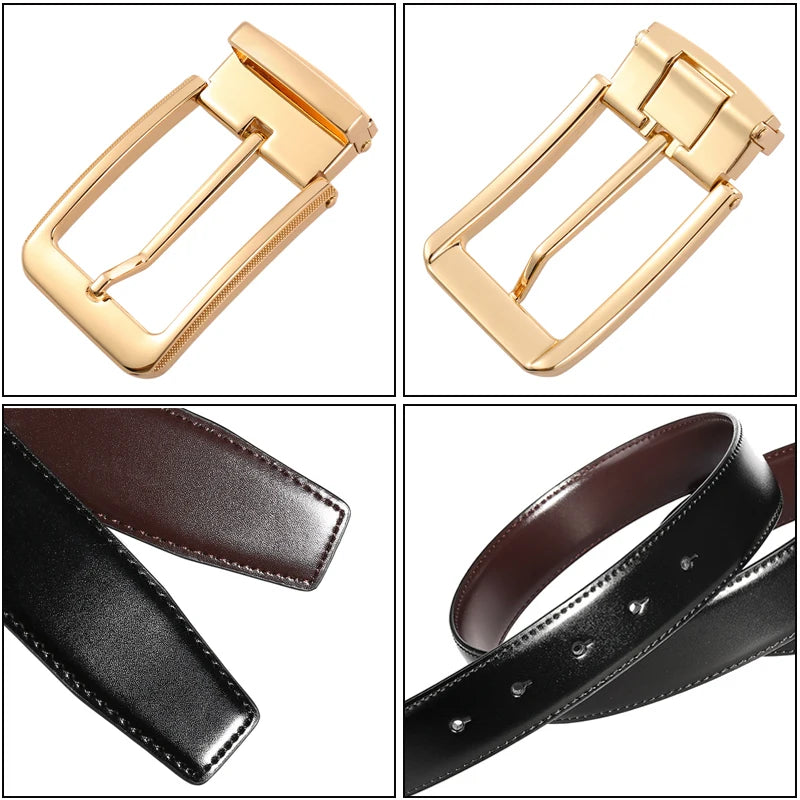 VATLTY New Men's Casual Belt Gold Alloy Buckle Trouser Belt Male 34mm Natural Cowhide Leather Brown Belt Girdles Waistband