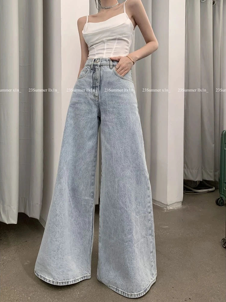 Jmprs Loose Women Jeans High Waist Korean Causal Ladies Wide Leg Denim Pants Fashion Simple Female Baggy Trousers