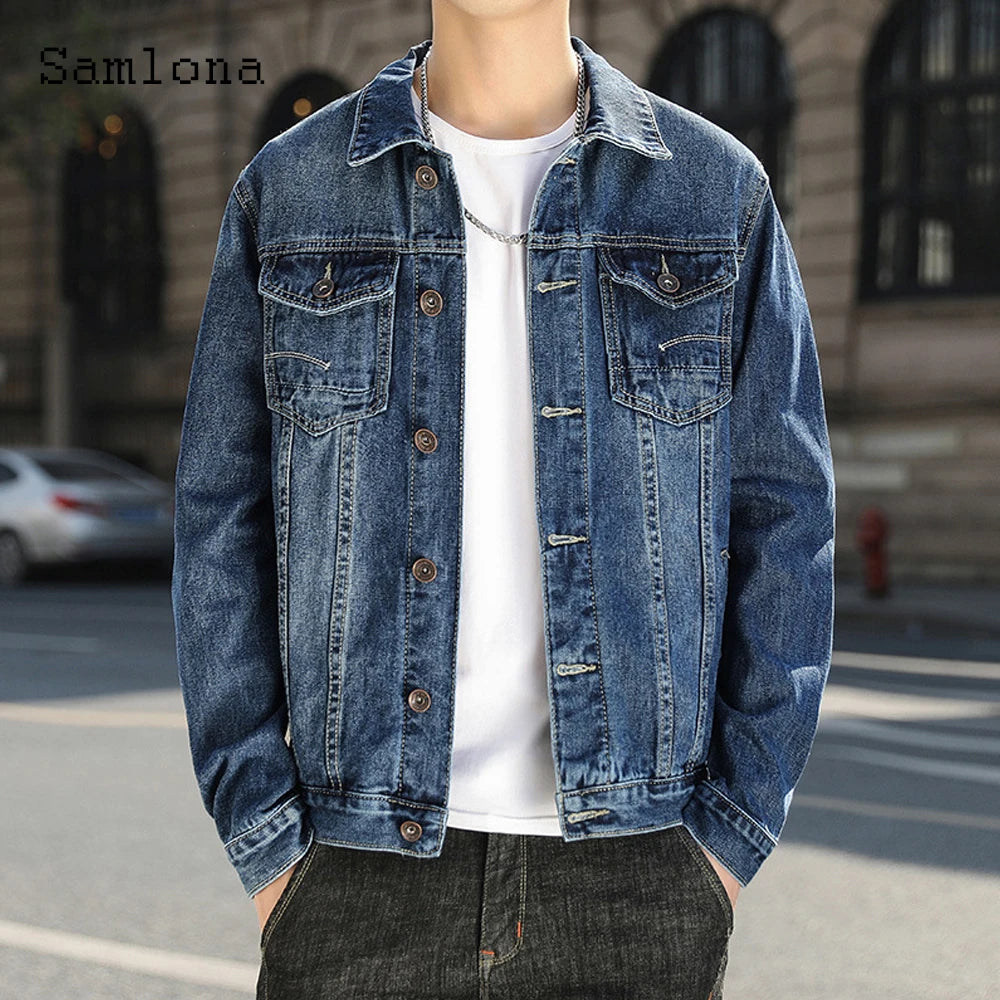 2024 Single Breasted Mens Demin Jackets Spring Lapel Collar retro Jacket Autumn Outerwear Fashion Men Clothing Plus Size S-5XL