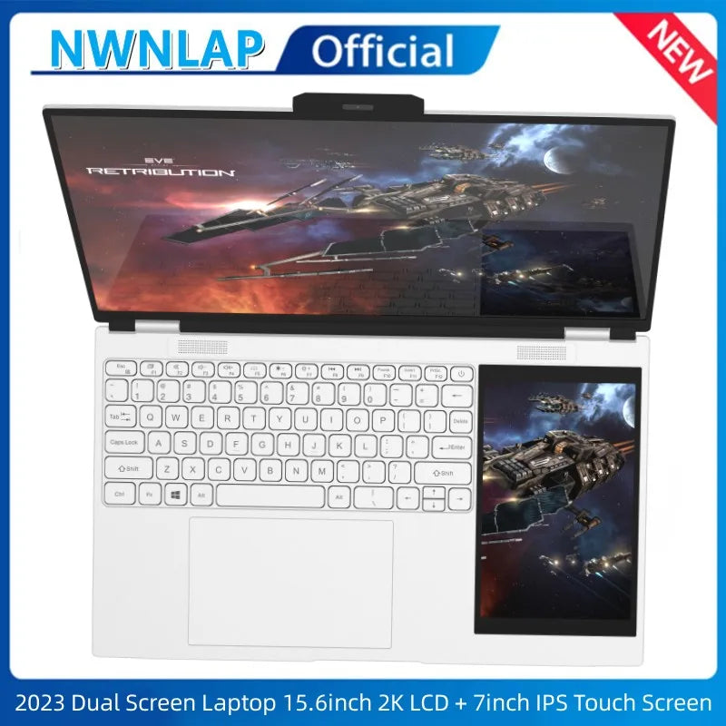 Dual Screen Laptop 15.6 Inch 2K IPS+ 7 Inch Touch Screen Intel N95 Processor Gaming Laptop DDR4 16GB 2TB SSD Notebook Computer