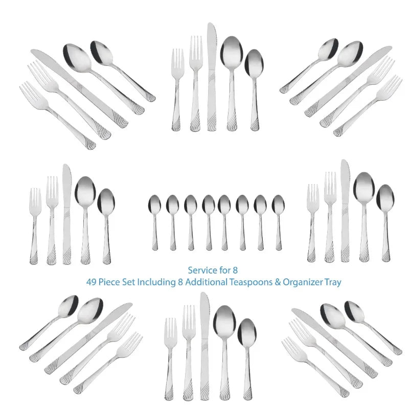 49 Piece Stainless Steel Flatware and Organizer Tray Set, Service for 8