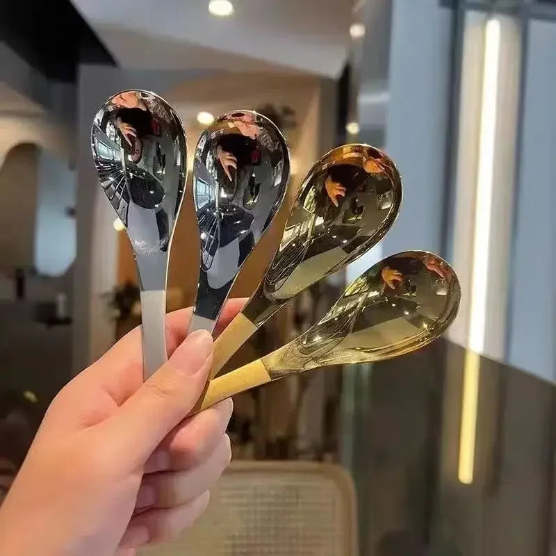 Stainless Steel Korea Soup Spoons  Home Kitchen Large Capacity Gold Silver Mirror Polished Flatware for Soup Rice Tableware