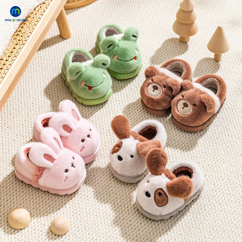 Winter Warm Kids Slippers Boys and Girls Indoor Non-slip Cotton Shoes Cartoon Fur Slides Children's Cotton Slippers Miaoyoutong