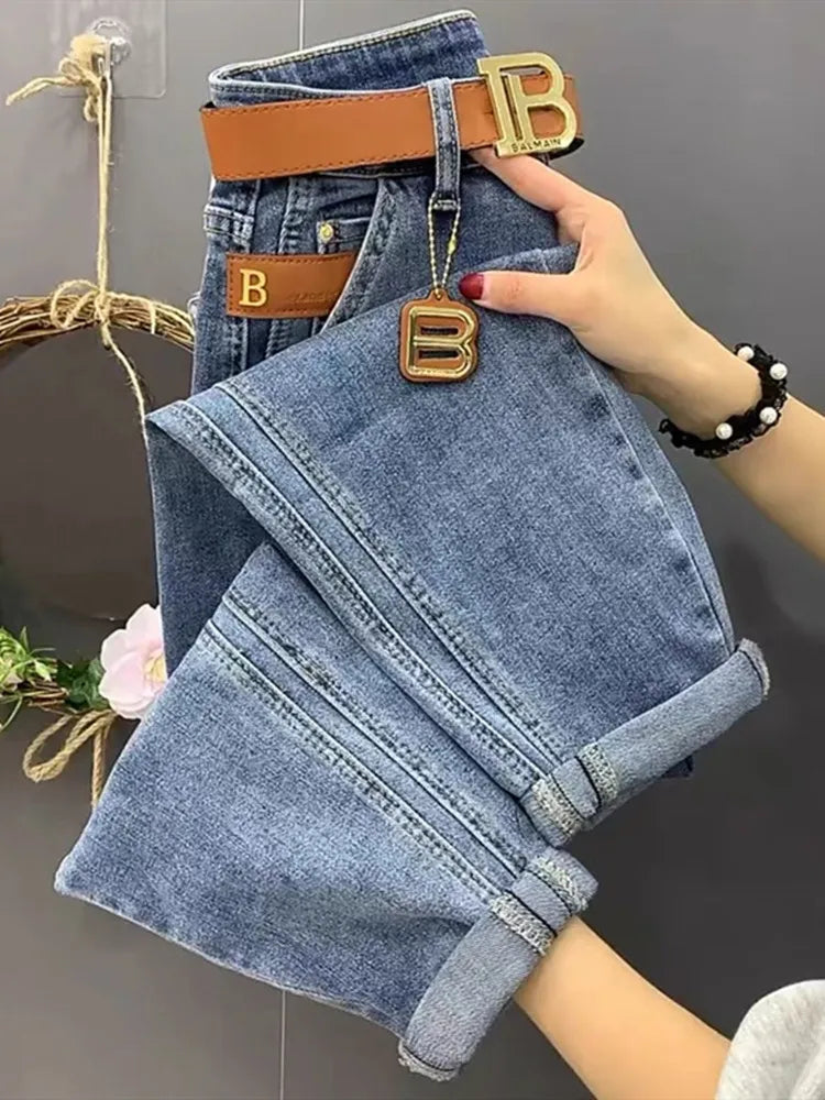 High-quality Pink High Waist Jeans for Women's 2024 New Spring and Autumn New Loose Pants