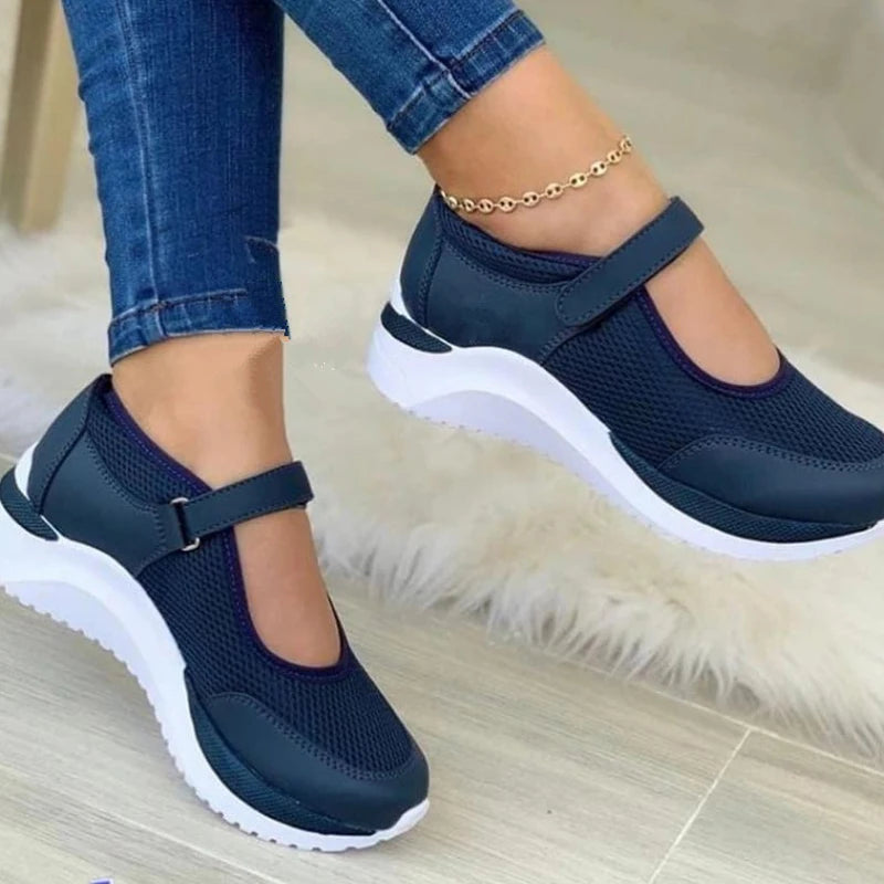 2022 Women Fashion Vulcanized Sneakers Platform Solid Color Flats Ladies Shoes Casual Breathable Wedges Ladies Walking Sneakers