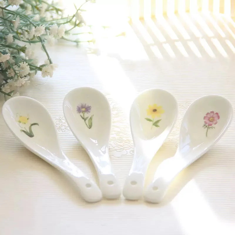 12pcs, fine bone china tableware, flower painting, korean style, porcelain dinner sets, ceramic kitchen dishes