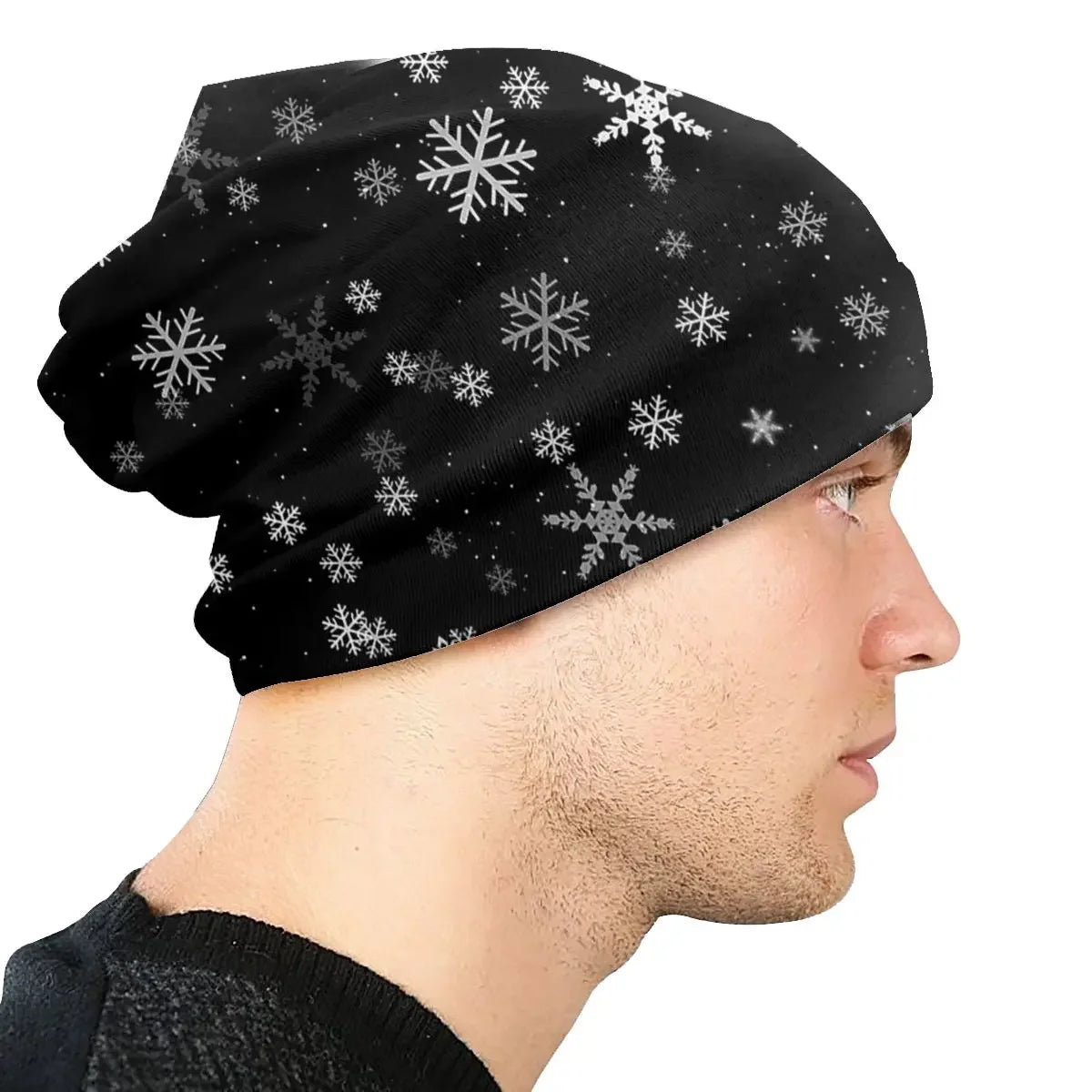 Black And White Snowflakes Pattern Bonnet Hat Ski Skullies Beanies  for Men Women Knitting s Warm Dual-use Unisex Cap