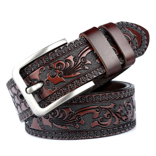 Men's carve pattern Genuine Leather Belt pin buckle waistband  Pure Cowhide  Jeans  Vintage  Punk Luxury Fashion High-grade belt