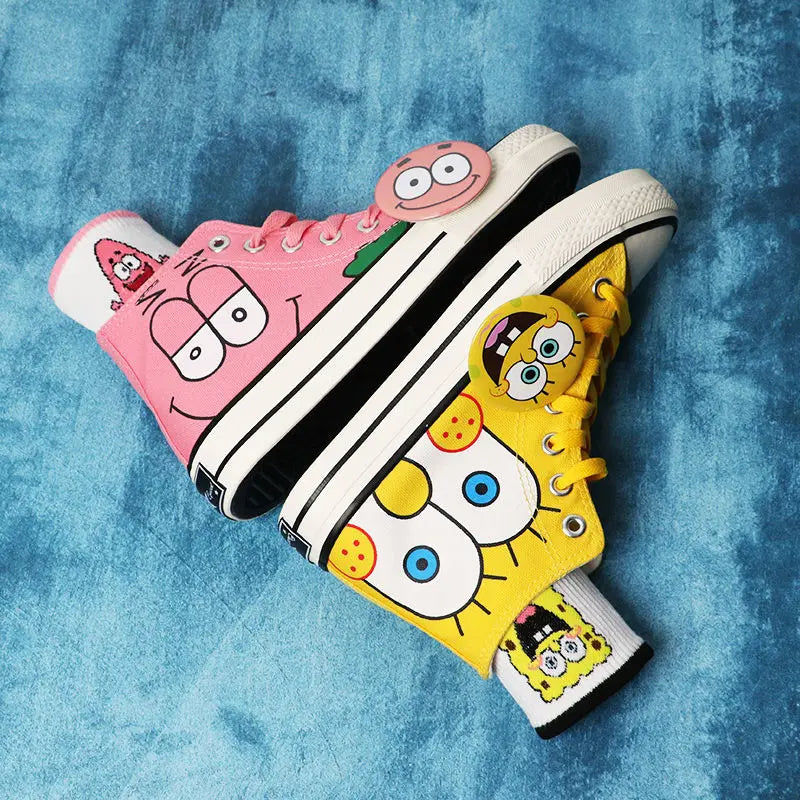 Summer new student Spongebob Squarepants High top canvas shoes cute girl cartoon street sneakers