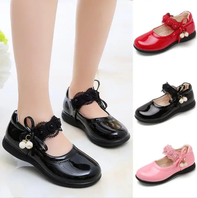 Girls Leather Shoes for Children Wedding Dress Princess Dance Shoes Kids Summer Bow-knot Black Student Sandals Korean Fashion