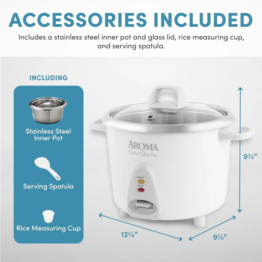 Aroma Housewares Select Stainless Rice Cooker & Warmer with Uncoated Inner Pot, 14-Cup(cooked) / 3Qt, ARC-757SG