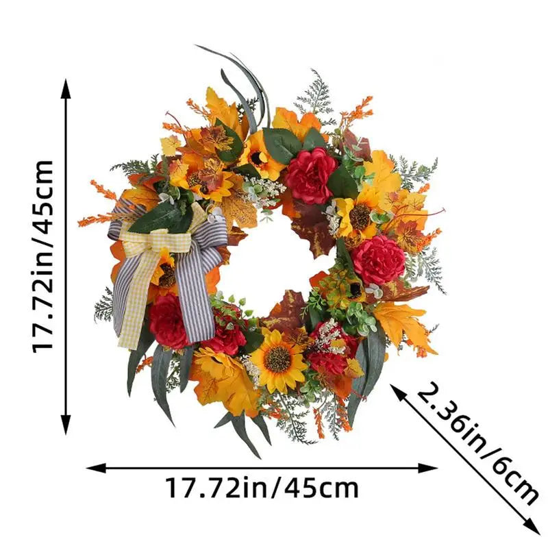 Artificial Harvest Wreath Realistic Fall Wreath With Sunflower Thanksgiving Decoration Door Wreath For Front Door Walls