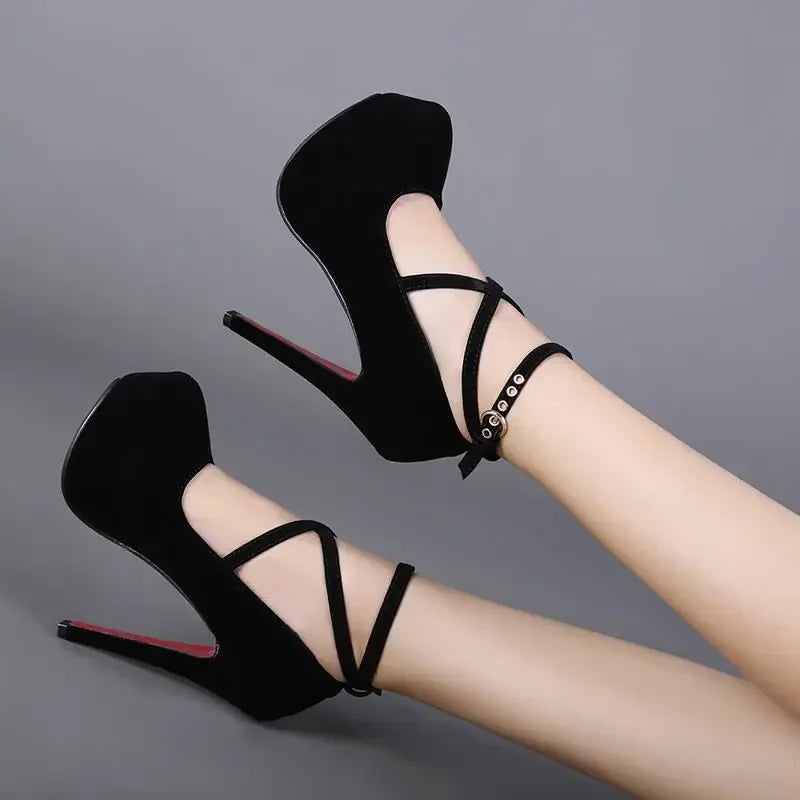 Women's Sandals 2024 Summer New Fashion Sexy Classic High Heels Pumps Ladies Platform Ankle Strap Shoes Women Zapatos De Mujer