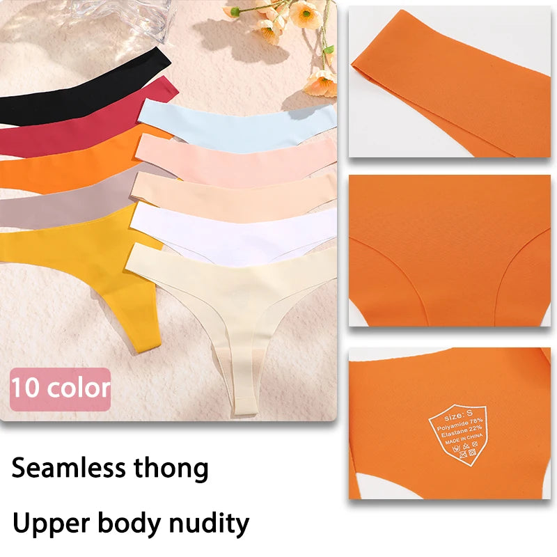 7PCS/SET Seamless Low Waist Underpants Sexy G-String Underwear Female T-back Intimates Lingerie 10 Color Lady Bikini Panty XS-XL