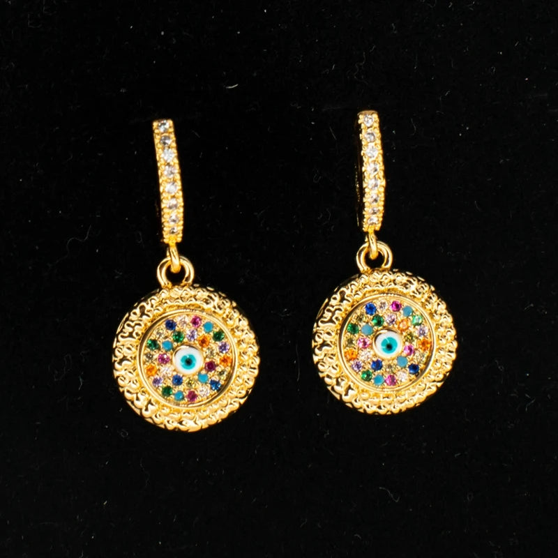 Colorful Turkish Eye Gold Earrings For Women Ladies Real Colorful Zircon Hoop Earring New Fashion Korean Dangle Earrings Jewelry